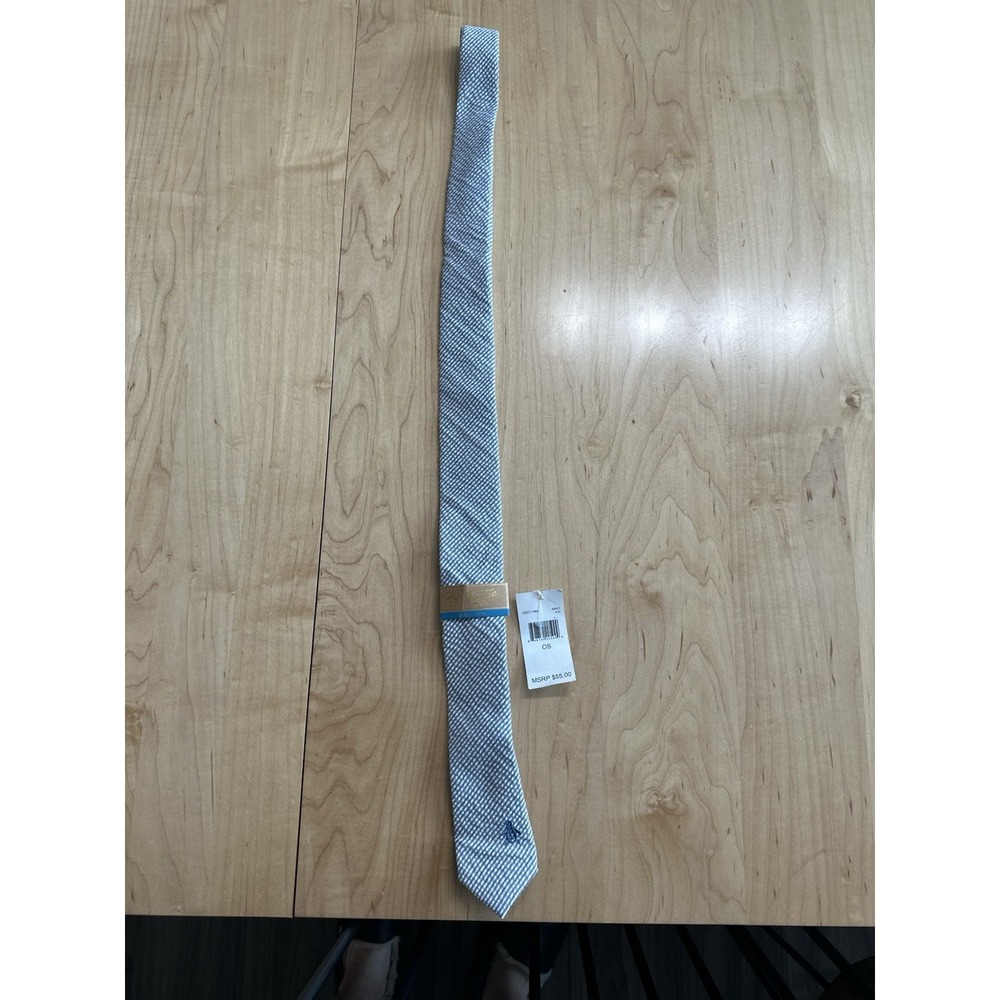 Original Penguin seersucker stripe slim necktie in navy And white New